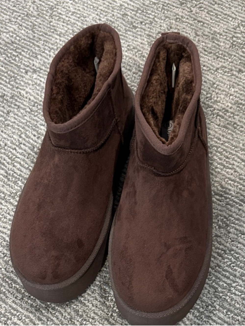 Women’s Cozy Brown Faux-Suede Platform Ankle Booties